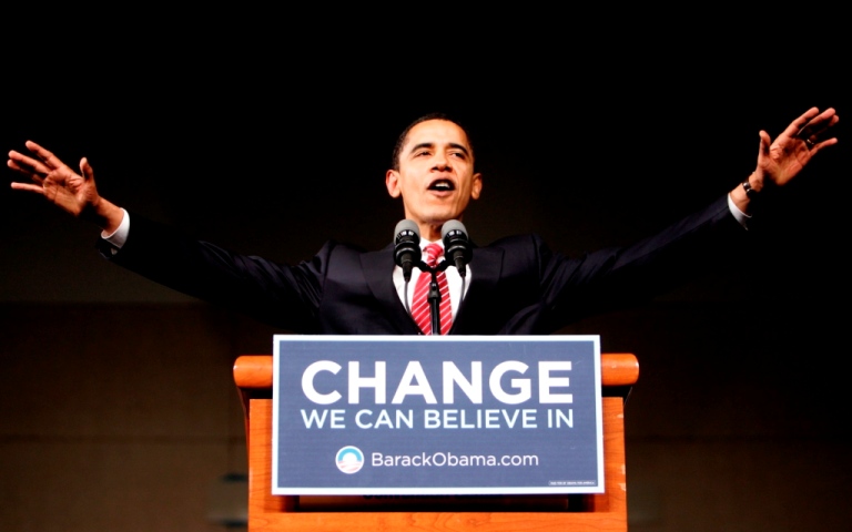 26 Jan 2008, Columbia, South Carolina, USA --- Democratic presidential hopeful Senator Barack Obama speaks at a victory rally in Charleston, South Carolina. Obama won the South Carolina Democratic primary. --- Image by © Stefan Zaklin/epa/Corbis